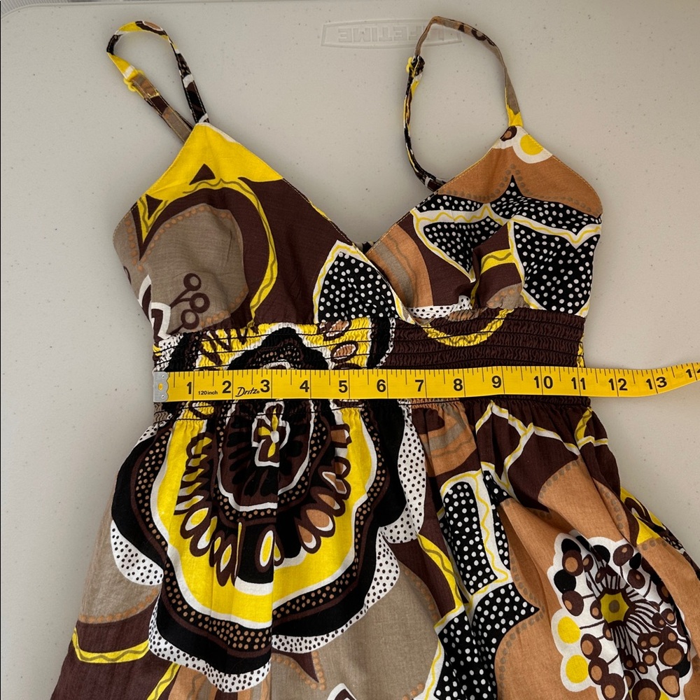 100% Cotton Speed Control Yellow, and Brown Floral Maxi Dress Size Medium. - Picture 8 of 12